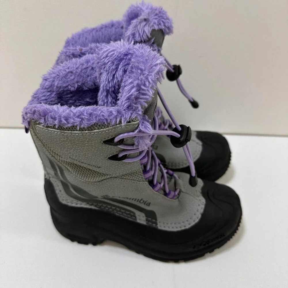 Columbia‎ Bugaboot Plus IV Snow Boots Kids Size 3 Grey Purple Good Waterproof